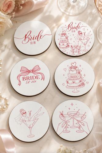 Bride To Be Temalı Bekarlığa Veda Bardak Altlığı 6'lı Set – 9 cm MDF Dijital Baskı
