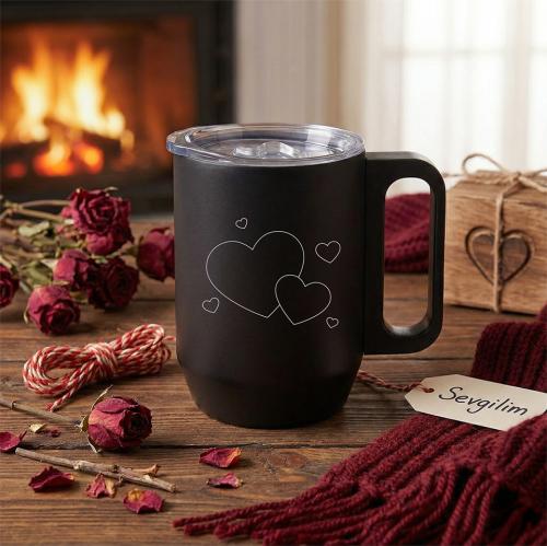 Sevgiler Gününe Özel - İç İçe Kalp Kulplu Bardak - Halkkitabevi