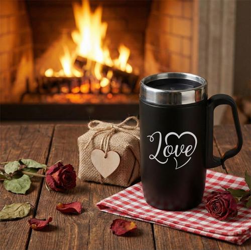 Sevgiler Gününe Özel - Love Kalp Kulplu Bardak Termos - Halkkitabevi