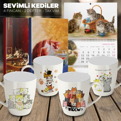 Sevimli Kediler 4 Kupa 2 Defter 1 Takvim -2 - Halkkitabevi