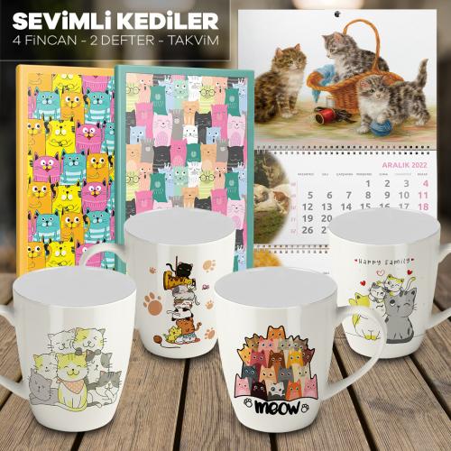 Sevimli Kediler 4 Kupa 2 Defter 1 Takvim -6
