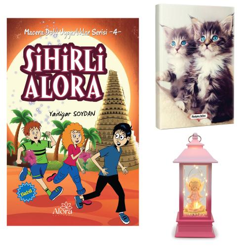 Sihirli Alora - Maviş Kediler Planlama Defteri ve Melek Kız Temalı Fener Tipi Işıklı Kar Küresi