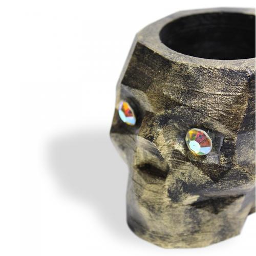 Siyah Üstü Altın Varak Kurukafa Beton Saksı, Kristal Gözlü - Halkkitab