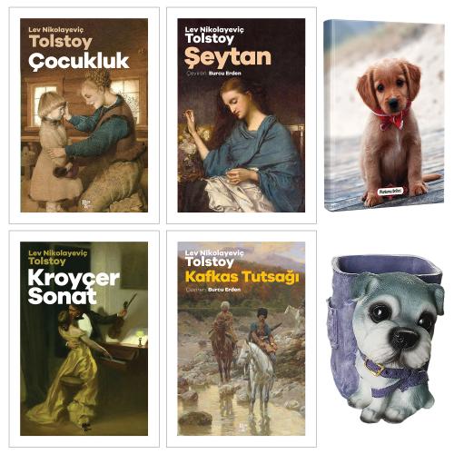 Tolstoy Koleksiyonu 4 Kitap ve Dekoratif Köpek Kalemlik - Masum Köpek Planlama Defteri