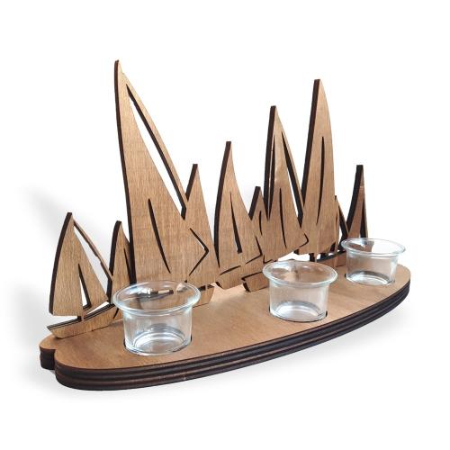 Yelkenli Ahşap Oda Süsü 3'lü T-Lightlı - Halkkitabevi