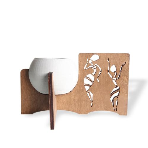 Zenci Dansçılar Figürlü Beton Saksılı Ahşap Stand - Halkkitabevi