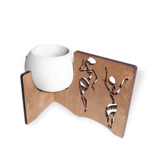 Zenci Dansçılar Figürlü Beton Saksılı Ahşap Stand - Halkkitabevi